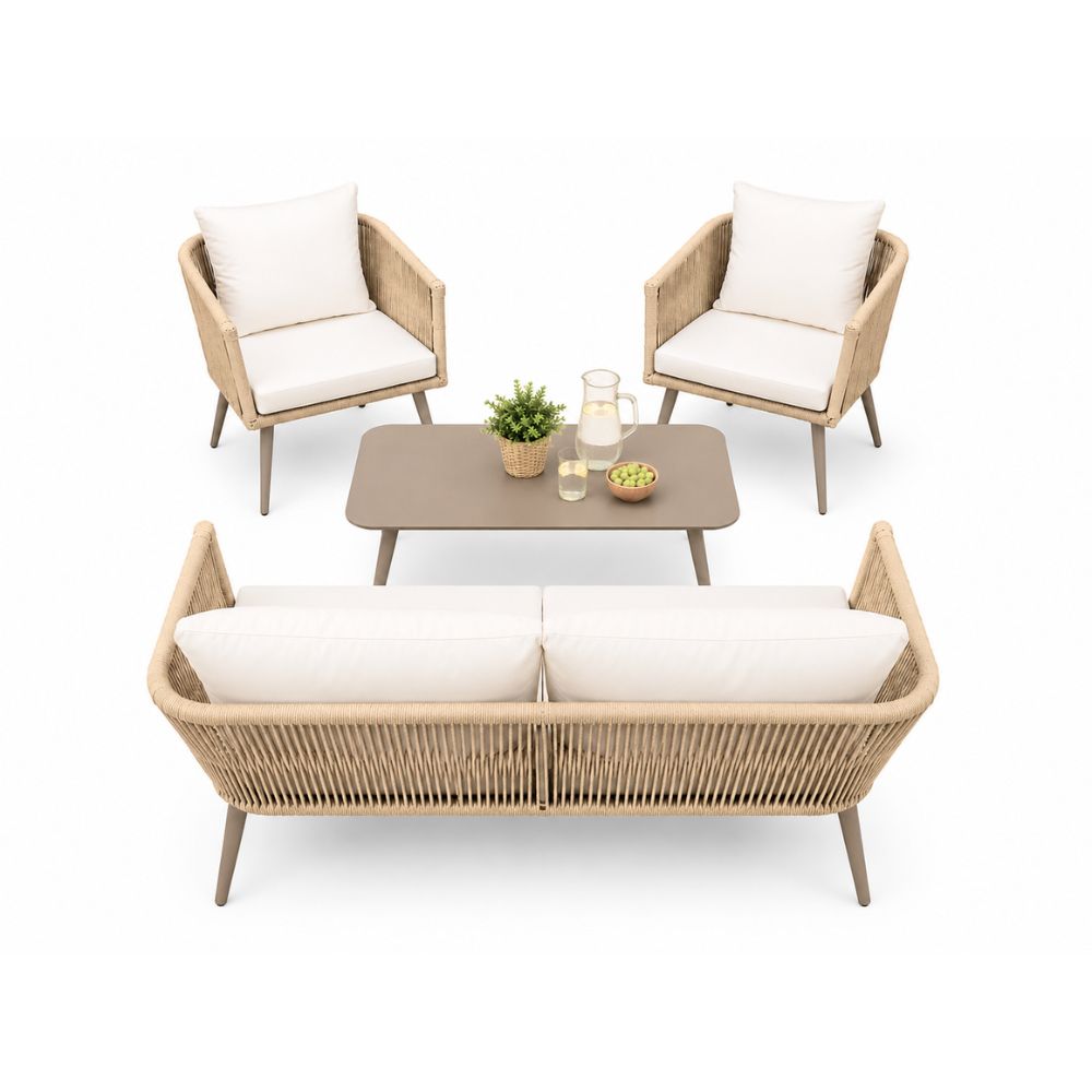 Ensemble de mobilier de jardin 4 pièces - style moderne avec coussins beiges