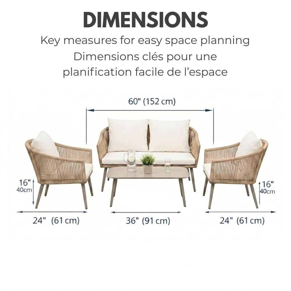 Ensemble de mobilier de jardin 4 pièces - style moderne avec coussins beiges