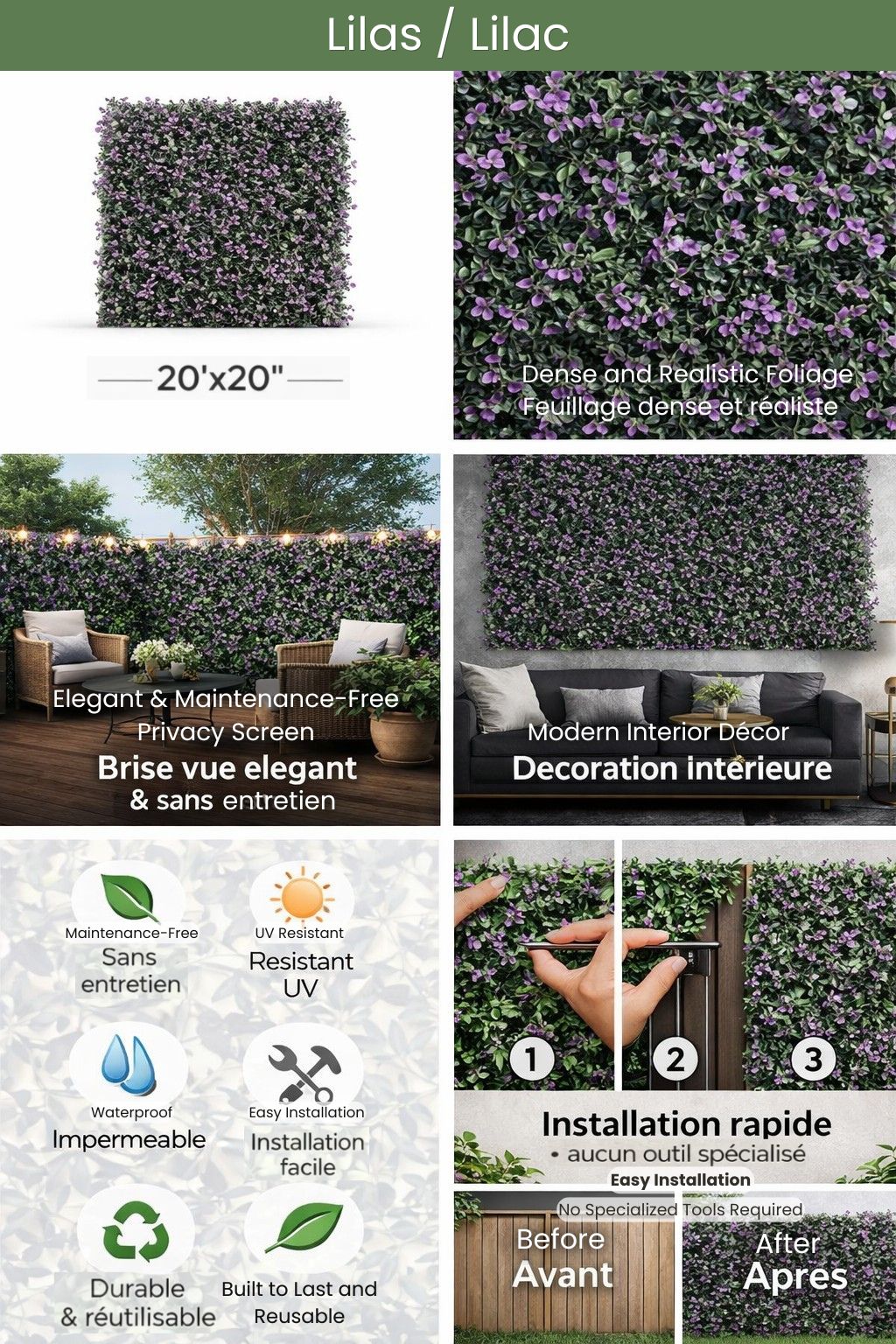 Panneaux floral/végétal décoratif - Feuillage artificiel  20''X 20''
