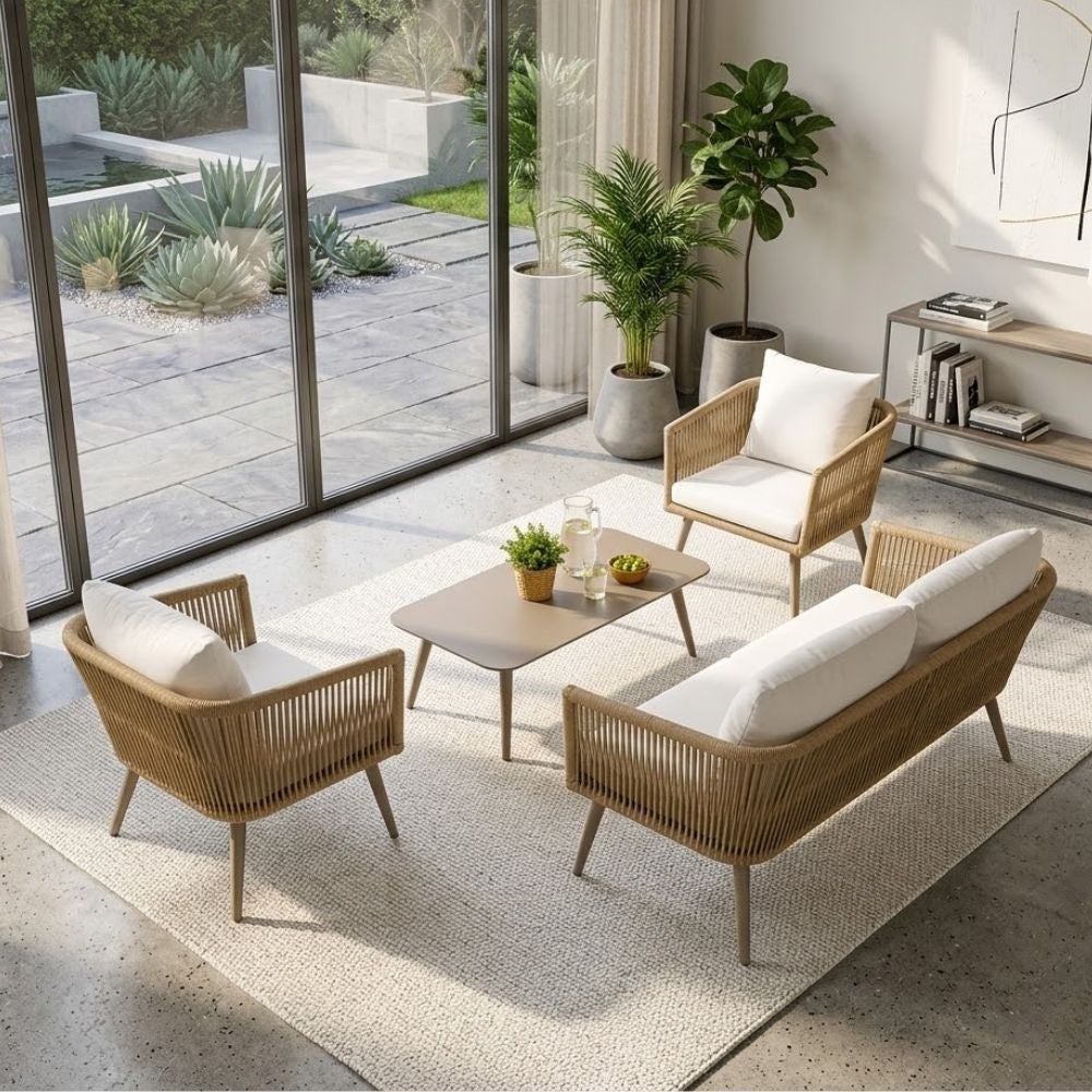 Ensemble de mobilier de jardin 4 pièces - style moderne avec coussins beiges