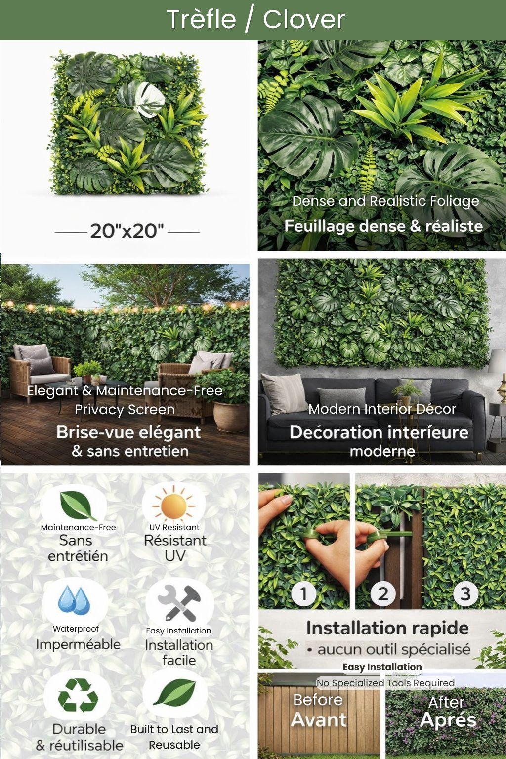 Panneau végétal vert texturé