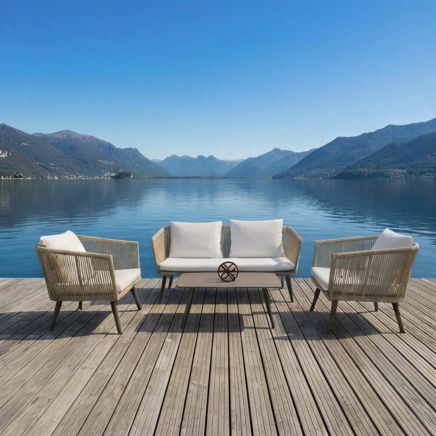 Ensemble de mobilier de jardin 4 pièces - style moderne avec coussins beiges