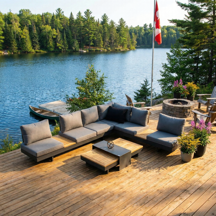 Ensemble de mobilier d'extérieur - Canapé modulable et table basse en bois de TECK