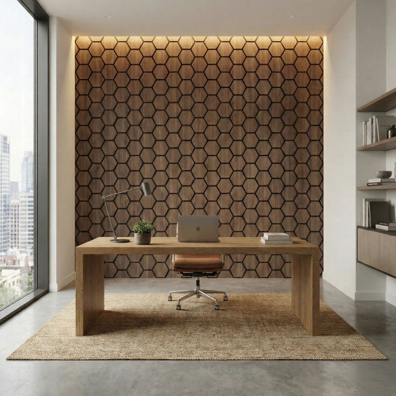 Détail d’un panneau acoustique hexagonal