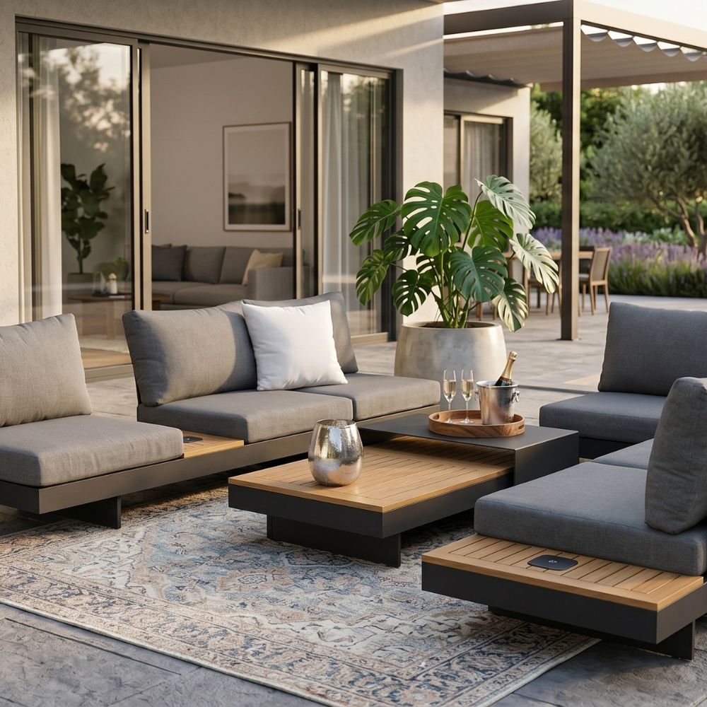 Ensemble de mobilier d'extérieur - Canapé modulable et table basse en bois de TECK