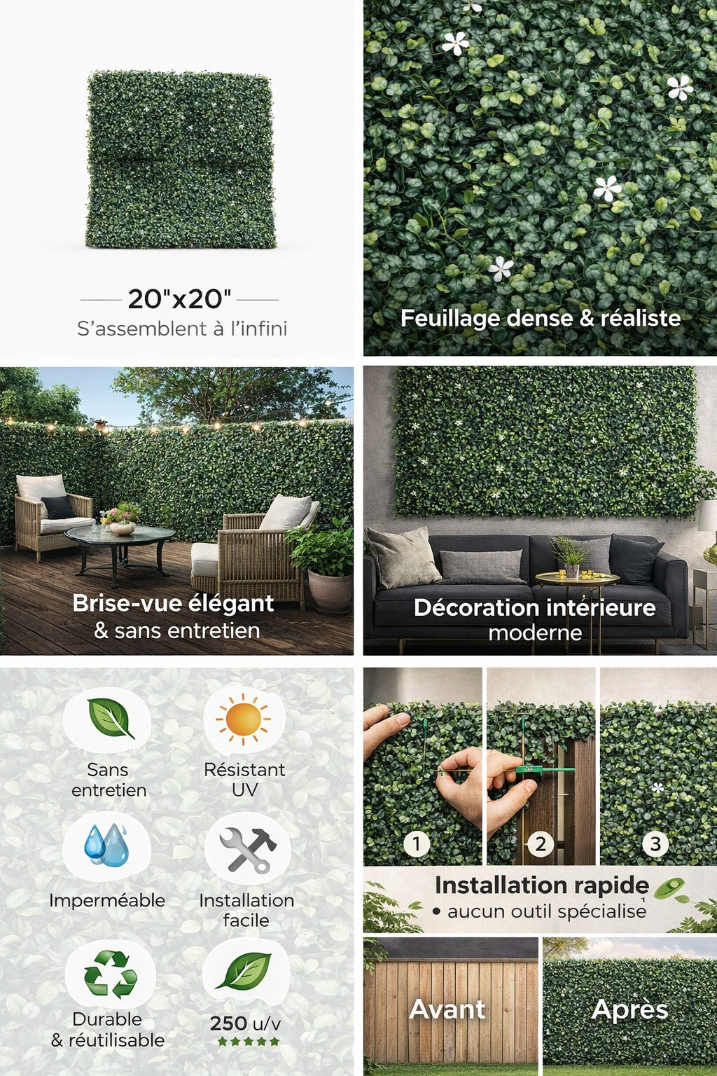 Panneaux floral/végétal décoratif - Feuillage artificiel  20''X 20''