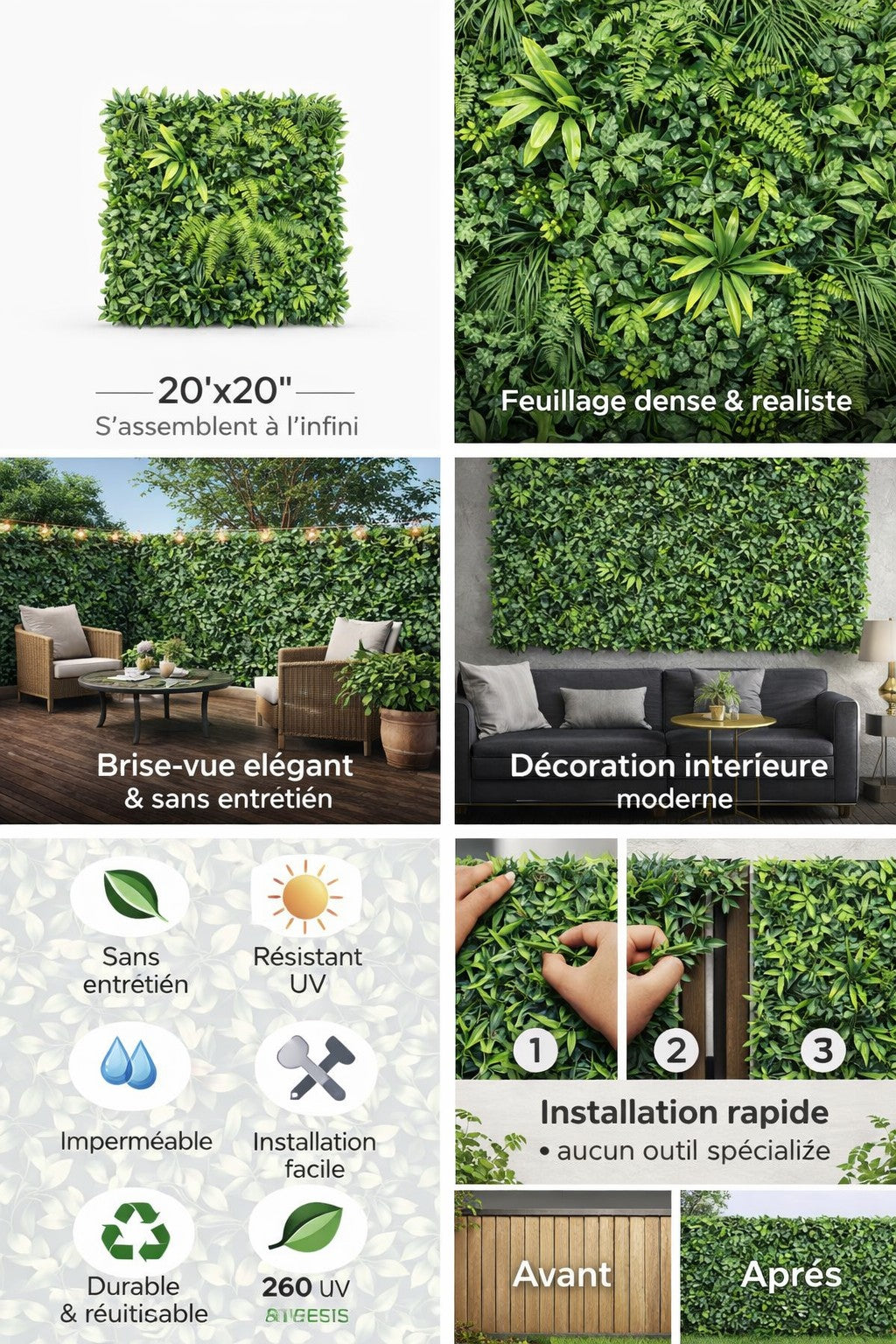 Panneaux floral/végétal décoratif - Feuillage artificiel  20''X 20''