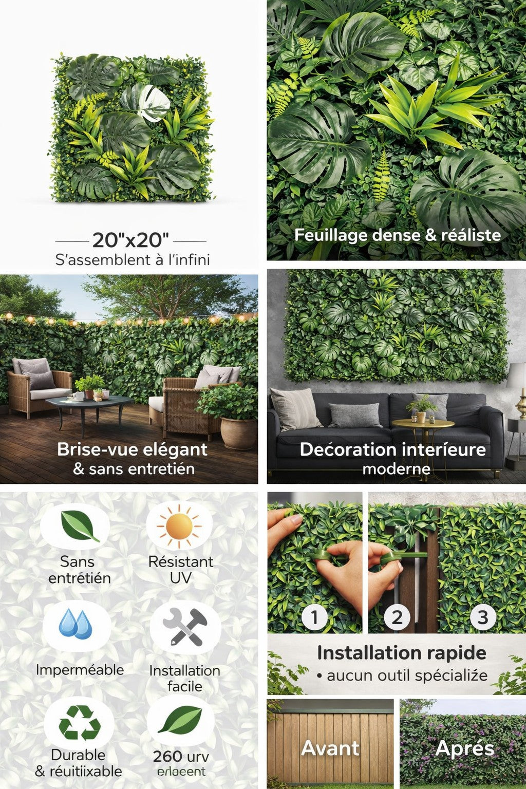 Panneaux floral/végétal décoratif - Feuillage artificiel  20''X 20''