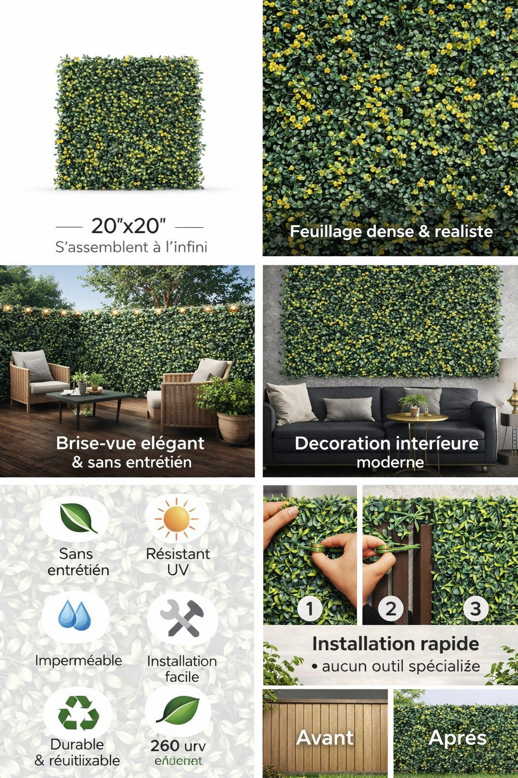 Panneaux floral/végétal décoratif - Feuillage artificiel  20''X 20''